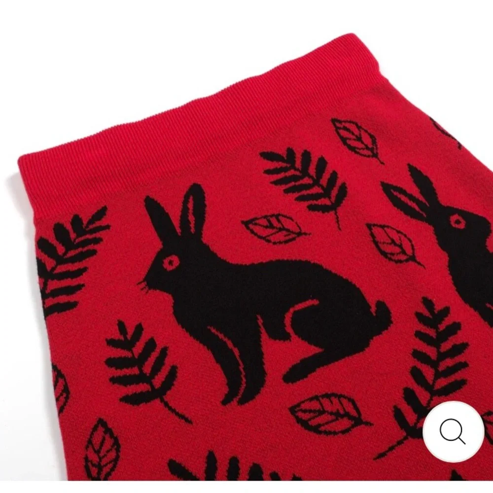 Playful Red Rabbit A-Line Skirt - Picture 2 of 5
